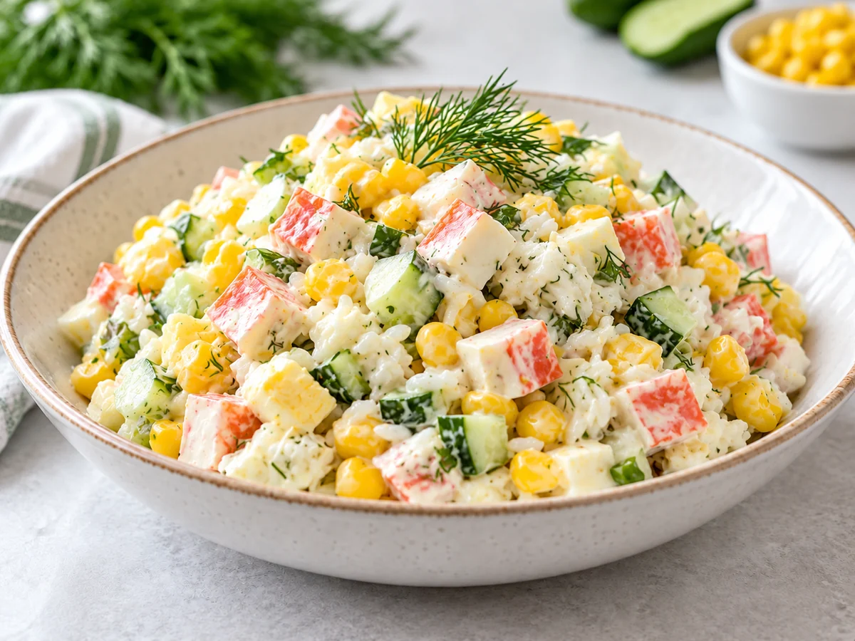 Крабовый салат с рисом и кукурузой